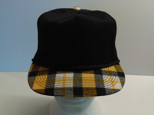 New Otto Cap Hat Black with Yellow Plaid Bill front view