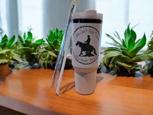Why Ride - Can't Slide saying White 40oz Tumbler - Free Shipping