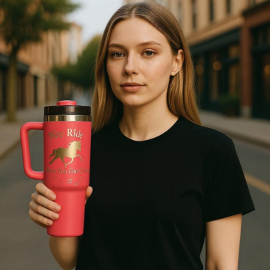 Engraved 40 oz for TW horse lover large Red tumbler with saying Why Ride when you can Glide